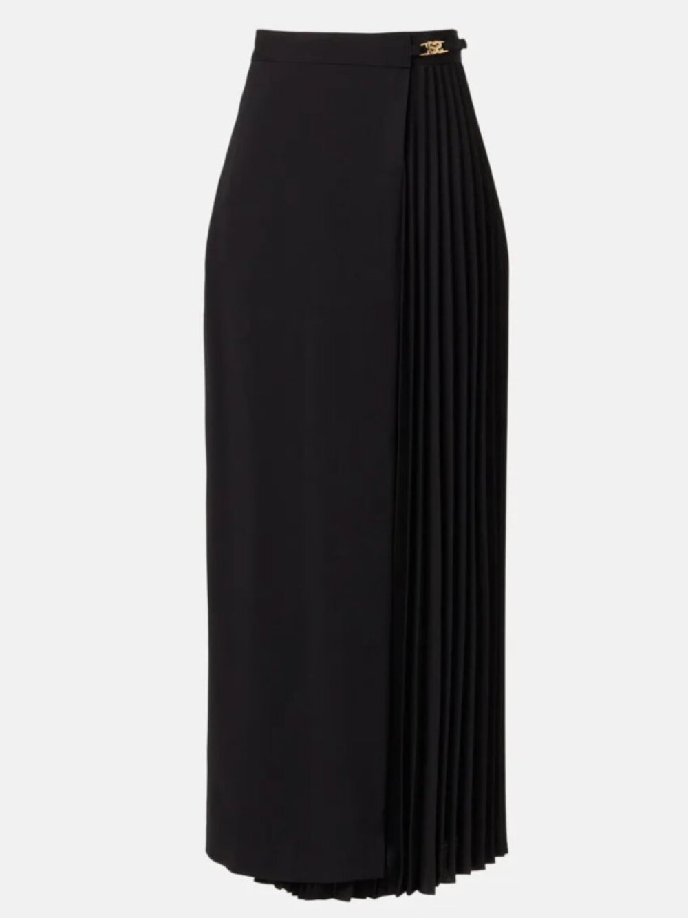 Sandro Black Souvenir Pleated Wrap Midi Skirt Gold Buckle Size 34 FR 2 US